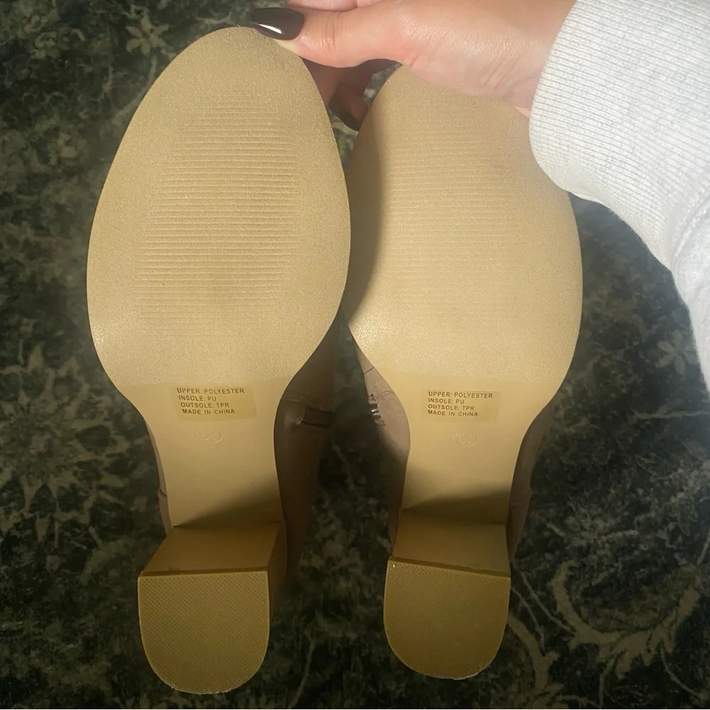 Women's tan open mesh ankle booties with block heel size 8.5 autumn fall neutral - Picture 6 of 8